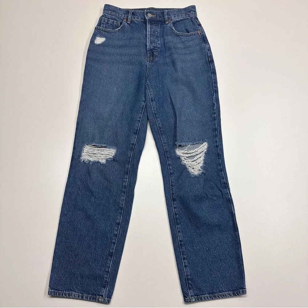 PacSun Medium Wash Blue Distressed High Rise Straight Leg Ankle Jeans Size 24 - Picture 2 of 10
